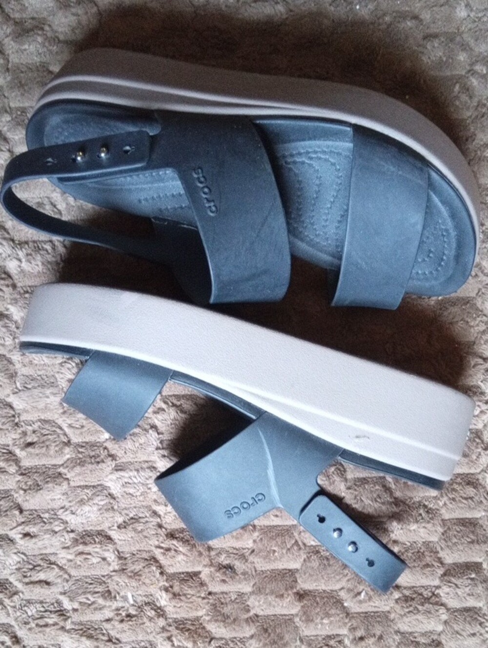 CROCS Women's Blue Sandal with Light Beige Platform Sole
